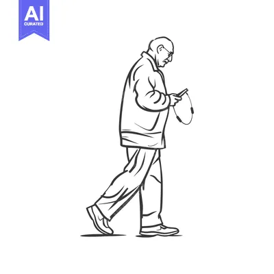 Aset desain premium: Sketch of a Man Walking and Using His Phone