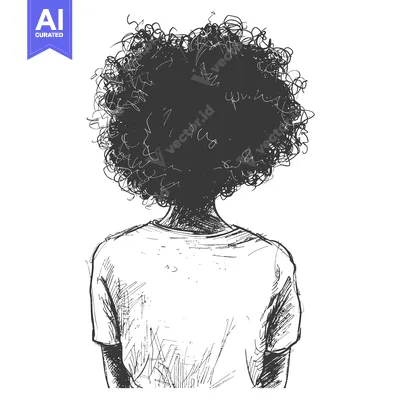 Sketch of a Woman with Curly Hair Facing Away from the Viewer
