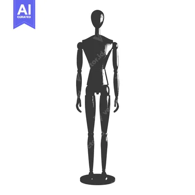 Aset premium populer: A black and white illustration of a wooden mannequin