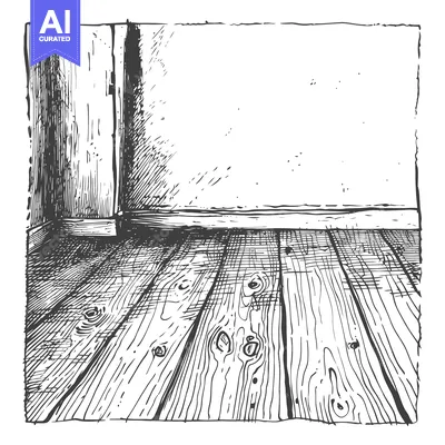 Aset desain premium: Sketch of a Wooden Floor and Wall Corner in a Room