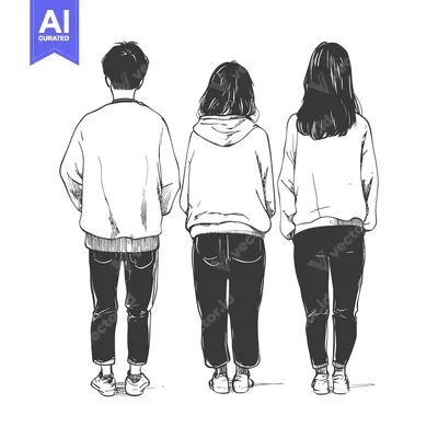 Sketch of Three People Standing Back to Back