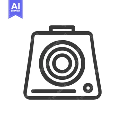Aset desain premium: Minimalist Speaker Icon: Trapezoid Shape with Concentric Circles and B