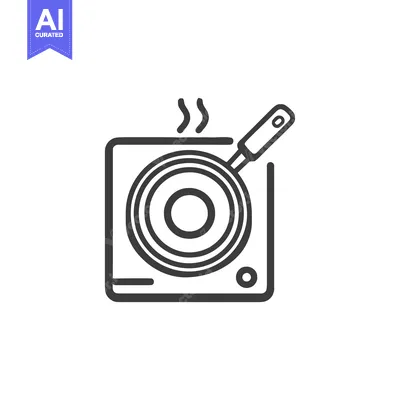 Minimalist Line Art: Hot Pan on Induction Cooktop with Steam