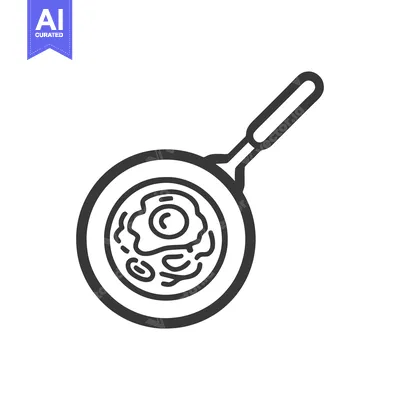 Sunny-Side Up Egg in Pan, Minimalist Black and White Line Art