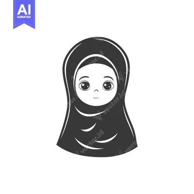 A Black and White Illustration of a Young Girl Wearing a Hijab