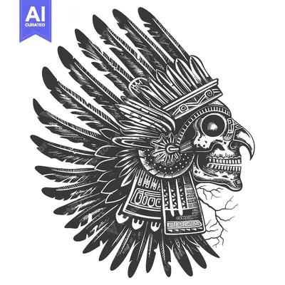 Aset desain premium: Skull in Elaborate Feathered Headdress