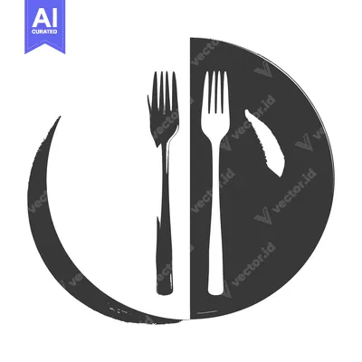 A Black and White Illustration of Forks and a Plate