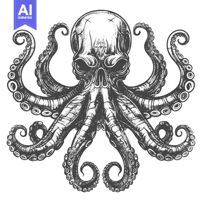 Skull Octopus with Eight Tentacles and Suckers