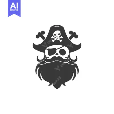 Aset premium populer: Skull Wearing a Pirate Hat and Eyepatch with a Beard