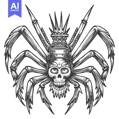 Skull with Feathered Wings and Spiked Crown