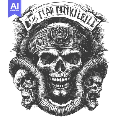 Skull with Horns Wearing a Bandana with the Words "Los Cani Trikilele"