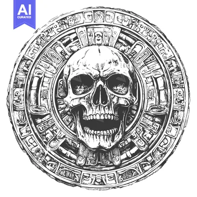 Skull Within a Circular Mayan Calendar Glyph