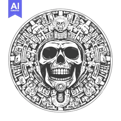 Skull with Mayan-Inspired Circular Ornament