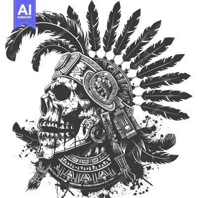 Skull with Native American Headdress and Tribal Patterns