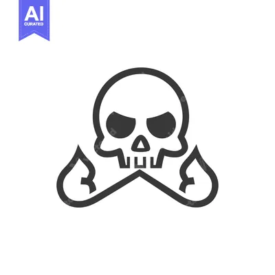 Skull with two teardrop-shaped flames