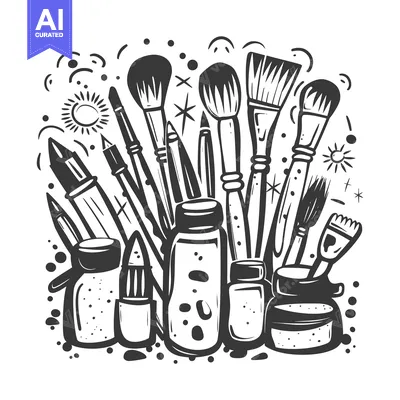 A Black and White Illustration of Painting Supplies