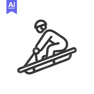 Minimalist Sledding Icon: Person on Sled with Poles, Winter Sport Symb