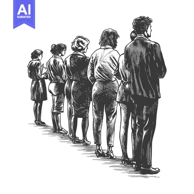 Aset desain premium: A Black and White Illustration of People in a Line