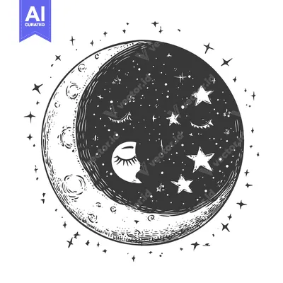 Sleeping Crescent Moon with Stars in Night Sky