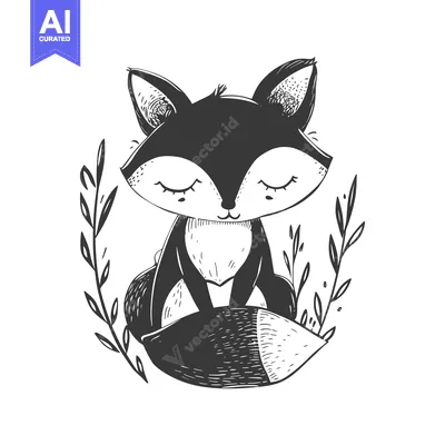Sleeping Fox with Closed Eyes and Tail Curled Up Surrounded by Leaves