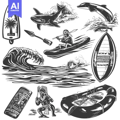 Aset premium populer: A Black and White Illustration of Seafaring and Nautical Activities