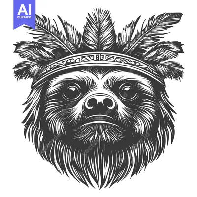 Aset desain premium: Sloth Wearing a Headdress of Feathers and a Band