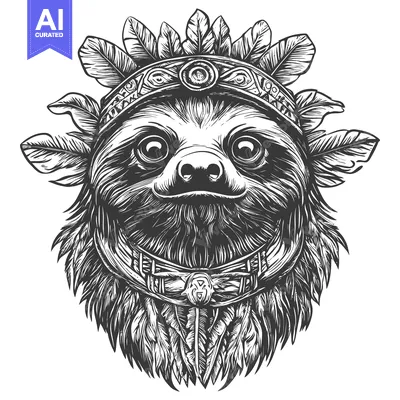 Aset desain premium: Sloth Wearing A Native American Headdress