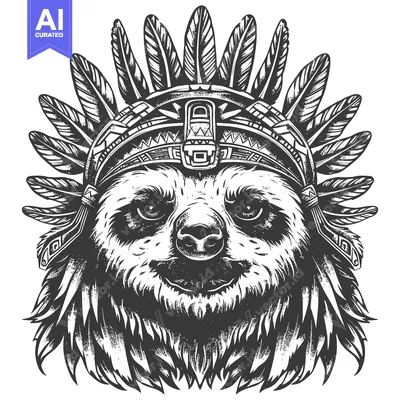 Sloth Wearing a Native American Headdress