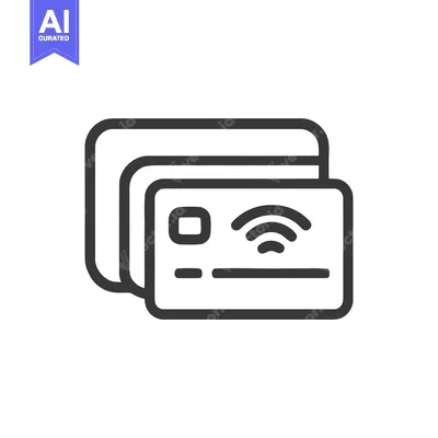 Aset desain premium: Stacked Credit Cards with NFC Symbol, Minimalist Icon Design
