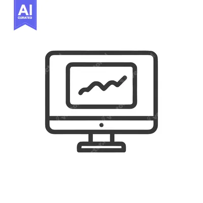 Minimalist Computer Icon with Rising Graph, Business Data Visualizatio