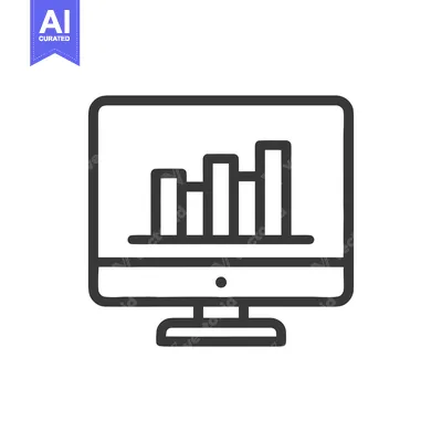 Minimalist Computer Icon Displaying a Bar Graph, Isolated on White Bac