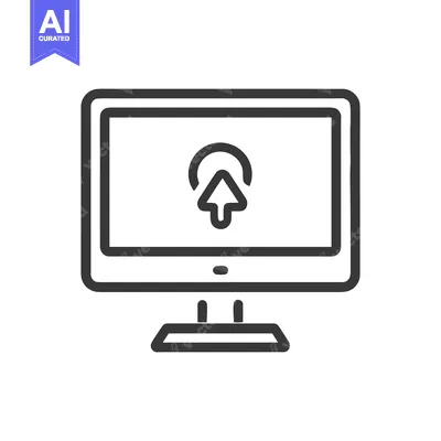 Minimalist Computer Icon with Upload Symbol on Screen, Isolated on Whi