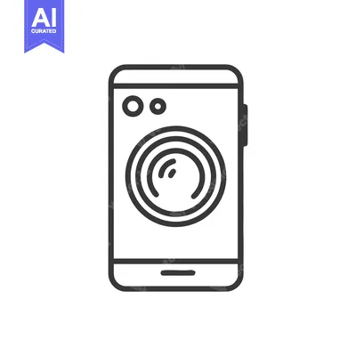 Minimalist Smartphone Icon with Washing Machine Symbol in Black Outlin