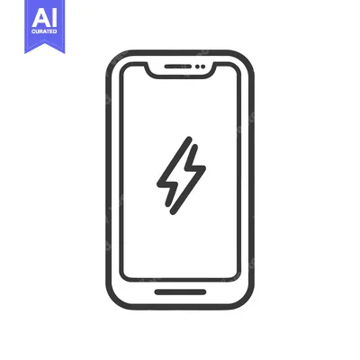 Aset desain premium: Charging Smartphone Icon: Modern Line Art with Lightning Bolt Symbol