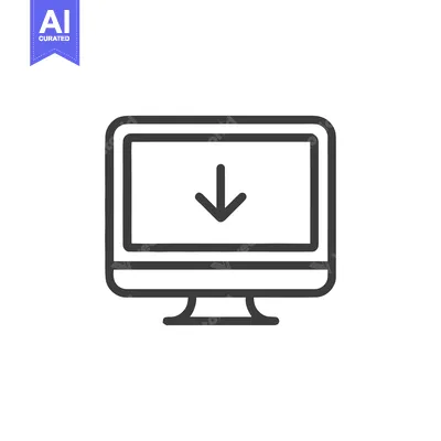 Aset desain premium: Download Icon on Computer Screen, Outline Style, Vector Illustration