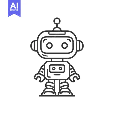 Minimalist Line Art: Retro Robot Character with Antenna on White Backg