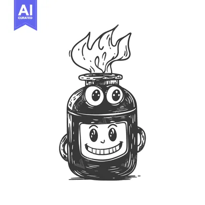 Aset desain premium: Smiling Anthropomorphic Jar With Flames on Top