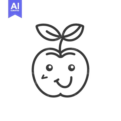 Aset desain premium: Smiling Apple with a Leaf Stem and Two Leaves