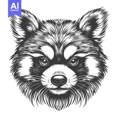 Aset desain premium: A Black and White Line Art Drawing of a Red Panda's Face