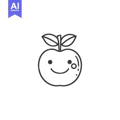 Aset premium populer: Smiling Apple with Leaves and Stem