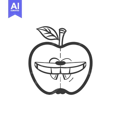 Aset desain premium: Smiling Apple with Teeth and Leaf