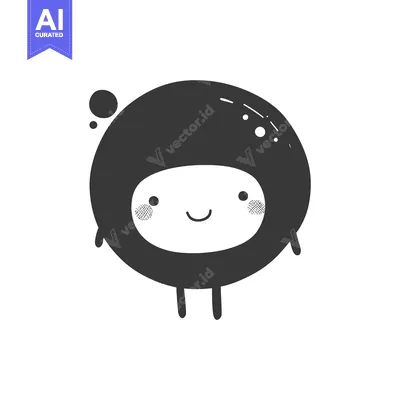Smiling Black Circle Character with Tiny Legs