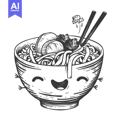 Smiling Bowl of Ramen Noodles with Chopsticks