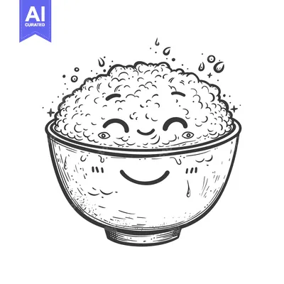 Smiling Bowl of Rice with Droplets of Water