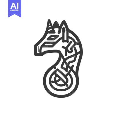 A Black and White Line Art Drawing of a Sea Horse