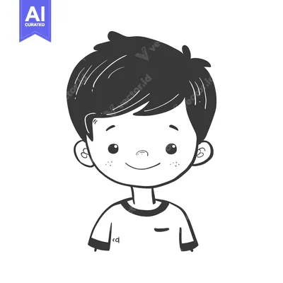 Aset desain premium: Smiling Cartoon Boy with Short Black Hair and a T-Shirt