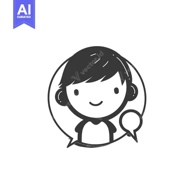 Smiling Cartoon Character with Headphones and Speech Bubble