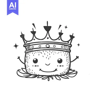 Smiling Cartoon Coconut Wearing a Crown