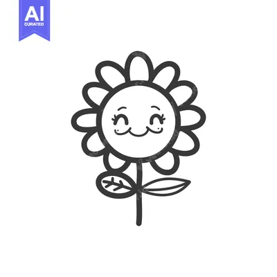 Premium design asset: Smiling Cartoon Flower with Petals and Leaves