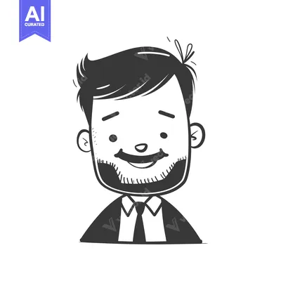 Smiling Cartoon Man with Beard and Tie